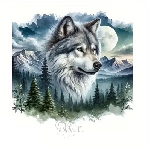 Transfer Textil Dtf 18*18 Cm. Lobo Luna