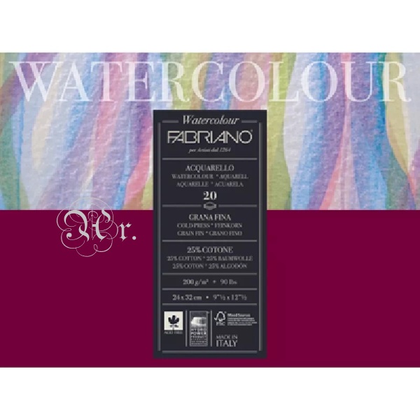 Block Fabriano Watercolor Acuarela 36*48 Cm. 200 G. 20 H.