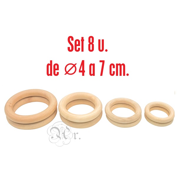 Set 8bAnel em madeira Ø4 a 7 Cm.