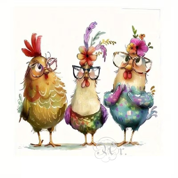 Transfer Textil Dtf 18*18 Cm. Trio Gallinas