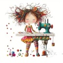 [0886036] Transfer Textil Dtf 18*18 Cm. Niña Cosedora