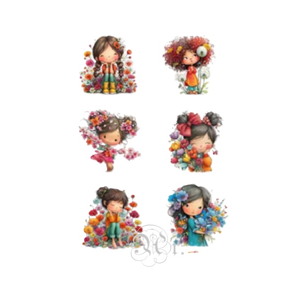 Set 6 Transfer Textil Dtf 9*9 Cm. Niños Amorosos V