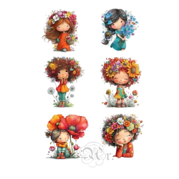 Set 6 Transfer Textil Dtf 9*9 Cm. Niños Amorosos VI